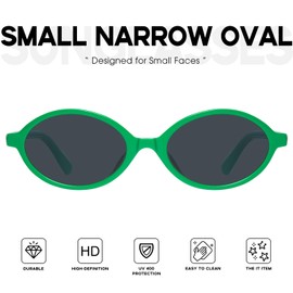 mosanana Trendy Oval Sunglasses for Women 2025 Small 90s Retro Vintage Cute Fashion Cool Thin Skinny Narrow Tiny Green Frame Grey Lens MS52477