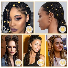 Tyqour 60pcs Gold Hair Jewelry for Women Braids, Gold Hair Cuffs Charms Rings, Loc Dreadlock Accessories for Braids Black Women Men Festival Pirate Jewelry Decorations