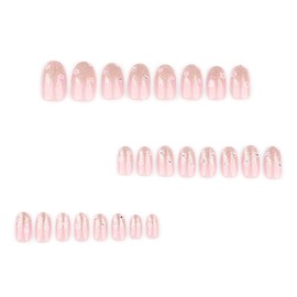 24 Pcs Pink Ombre Press on Nails Short Almond, ZIFANHU Spring Fake Nails Press ons Glitter Rhinestones Nail Tips Glue on Nails Full Cover Acrylic Kit False Nails Reusable Stick on Nails for Women