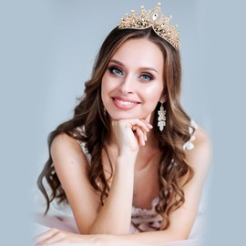 Gold Crown for Women Crystal Princess Tiaras Rhinestone Queen Crowns Wedding Bridal Hair Accessories Birthday Prom Pageant Party Coming of Age Ceremony Photo Props(Gold4)