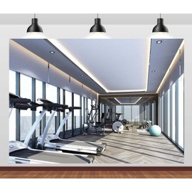 CORFOTO 8x6ft Fabric Modern Gym Interior Backdrop Treadmill Fitness Equipment Sport Theme Fitness Room Photo Background for Fitness Exercise Photo Props