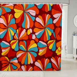 Cortina de ducha clásico con diseño floral de plantas bohemias de los años 60 y 70 con diseño de arco iris para niños y adolescentes, diseño de flores hippie, accesorios de baño coloridos para niños, 72 x 78 pulgadas