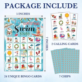 Swim Christams Bingo Cards, Luau Summer Party Bingo Cards for Adults, Hawaiian Bingo Games for Birthday Party Beach Party, 24 Players Party Activity Favor Decoration Supplies, 02