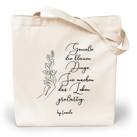 Loxato Canvas Tote Bag with Saying - Fabric Bag Printed Funny - Shopping Bag with Motif - Jute Bag Printed Funny - Cotton Bag Printed - Jute Bag Saying - Fabric Bag with Saying, Enjoy the little