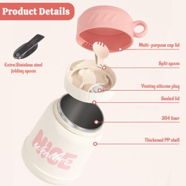 Muswarm 20oz Thermo for Hot Food, Bento Lunch Box with Spoon, Leak Proof Stainless Steel Insulated Soup Jars Container for Adult for Travel Outdoors(Pink)