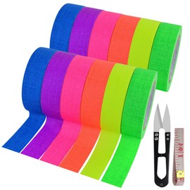 12 Pack UV Blacklight Reactive 6 Color Fluorescent Cloth Neon Tape, 0.59'x16.4ft each Roll