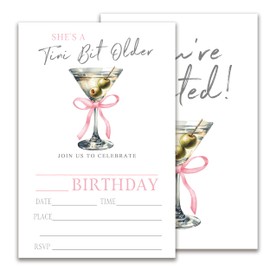 JUPXB Champagne Pattern Birthday Invitation, A Tini Bit Older Birthday Invitation, Bday Invitation Cards, 20 Fill In Style Invitation Cards with Envelopes, Party Favors & Decorations 4x6 Inch-C14