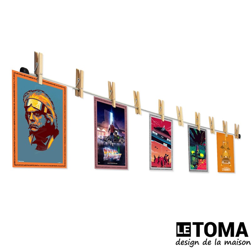 LeTOMA - High-quality steel photo rope with rustic wooden clips