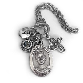 Blessed Carlo Acutis Necklace, Keychain or Clip, Catholic Confirmation Gift, Crystal Pendant and Initial Charm