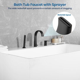 SKOWLL Roman Tub Faucet with Sprayer Deck Mount Bathtub Faucet Sprayer Widespread Waterfall Tub Spout Filler Set Include Handheld Shower, Matte Black