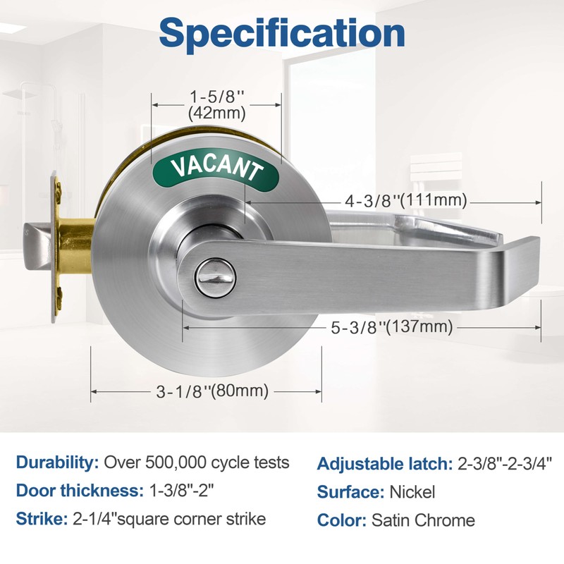 Commercial Grade Bathroom Door Lock-Privacy Indicator Lock Vacant or in-Use,