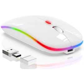 FYBC Bluetooth LED 2.4G Wireless Mouse Luminous Slim Design for Laptop - Mirror White