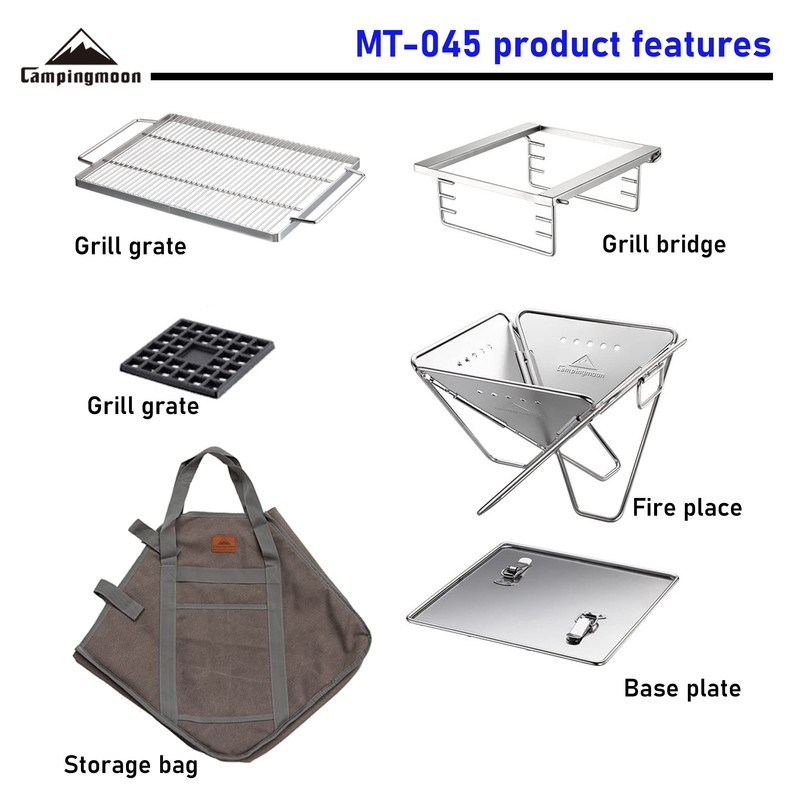 Campingmoon BBQ Grill Fire Pit Foldable Stainless Steel - Large