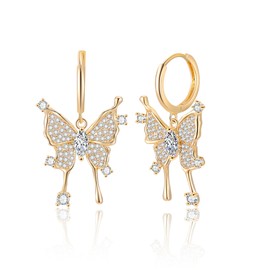 POWNOOL Gold Butterfly Hoop Earrings for Women-Dainty 14k Gold Plated Stud Hypoallergenic Earring Fashion Jewelry Christmas Day Gift