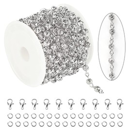 KYUNHOO 3.3 Yard Silver Ball Bead Chain for Jewelry Making Solid Copper Chain Roll with Lobster Claps and Jump Rings Rosary Chain for Women Bracelet Necklace DIY Jewelry Supplies