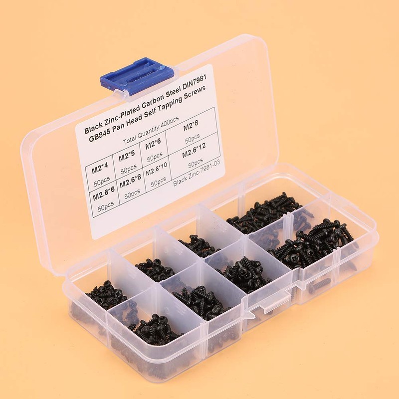 Self Tapping Screw,Fasteners Threaded Screw,400Pcs Black Cross Countersunk Wood Screws