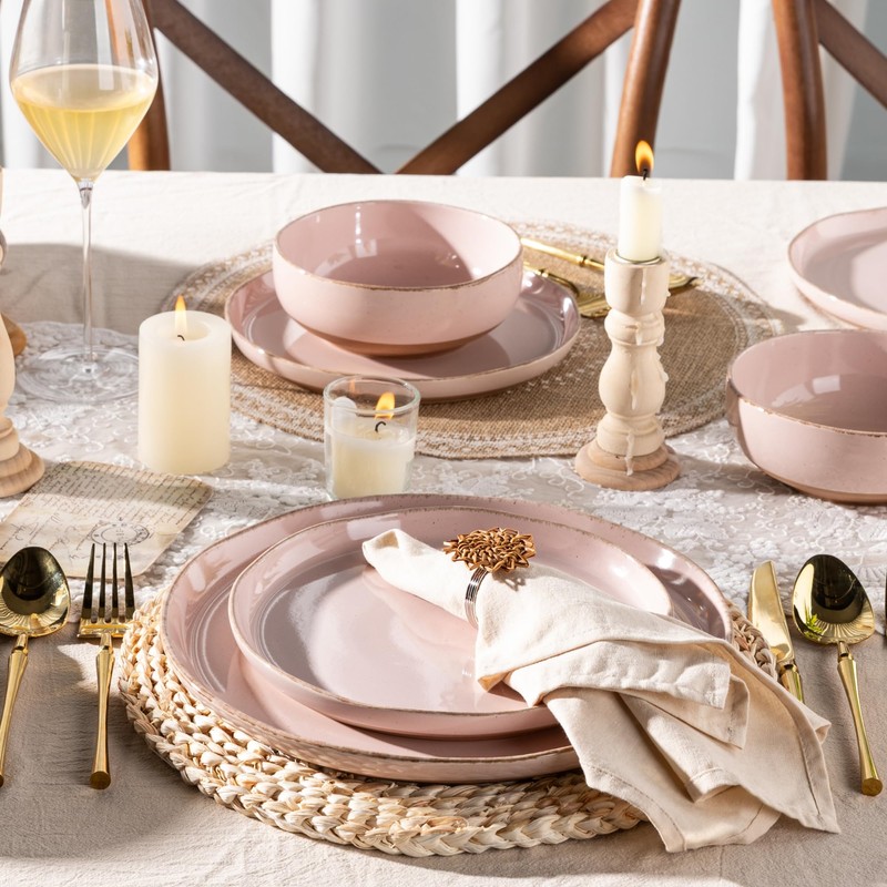 AmorArc Ceramic Dinnerware Sets for 4, 12 Pieces Handpainted Plates