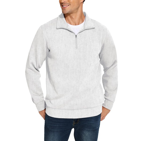 PINSPARK Men's Quarter Zip Fleece Cotton Pullover Sweatshirts Mock Neck
