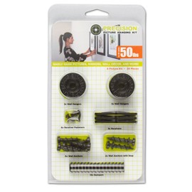 Precision Picture Hanging Kit, 8 Picture Kit, Hangs up to 8 Frames, for use with D-Ring, Sawtooth, Wire, and Keyhole Frames, Holds Up to 50 lbs., Reposition Adhesive