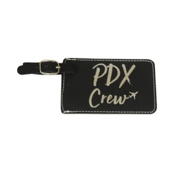 Portland Crew Base, Leather Bag Tag Set of Two, PDX Crew Base, (Black)