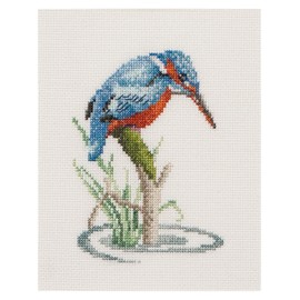 Thea Gouverneur - Counted Cross Stitch Kit - Kingfisher - Aida - 14 Count - Embroidery Kit for Adults - DMC Embroidery Threads and Other Cross Stitch Supplies Included - 574A