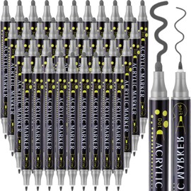 Spakon 36 Pcs Dual Tip Acrylic Paint Pens Markers, Fine Tip Permanent Acrylic Metallic Paint Markers for Rock Painting, Glass, Wood, Ideal for Arts and Crafts(Silver)