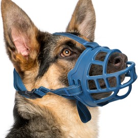 BARKLESS Dog Muzzle, Basket Muzzle for Small Medium Large Dogs, Soft Cage Mouth Cover for Biting Chewing, Allow Drinking Panting for German Shepherd Pitbull Rottweiler (1 (Snout 6-7½"), Blue)