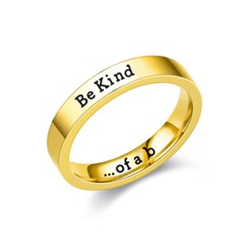 HUASAI Be Kind of a B Ring for Women Be Kind Ring Stainless Steel Inspirational Ring Motivational Band Ring for Best Friend Friendship Gifts(Gold Size 8)