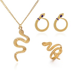 Snake Jewelry Set for Women Punk Snake Necklace Rings Earring Set Layered Snake Necklace Serpent Gold Necklaces for Women