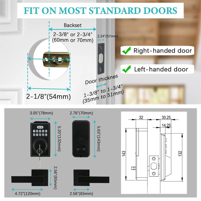Keyless Entry Door Lock with 2 Handles, Electronic Keypad Deadbolt