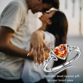 JeweBella Ring 925 Silver Women's Adjustable Heart Birthstone Celtic Knot Rings Women Engagement Ring Wedding Rings Engagement Promise Ring Women's Ring Jewellery with Gift Box, Silver