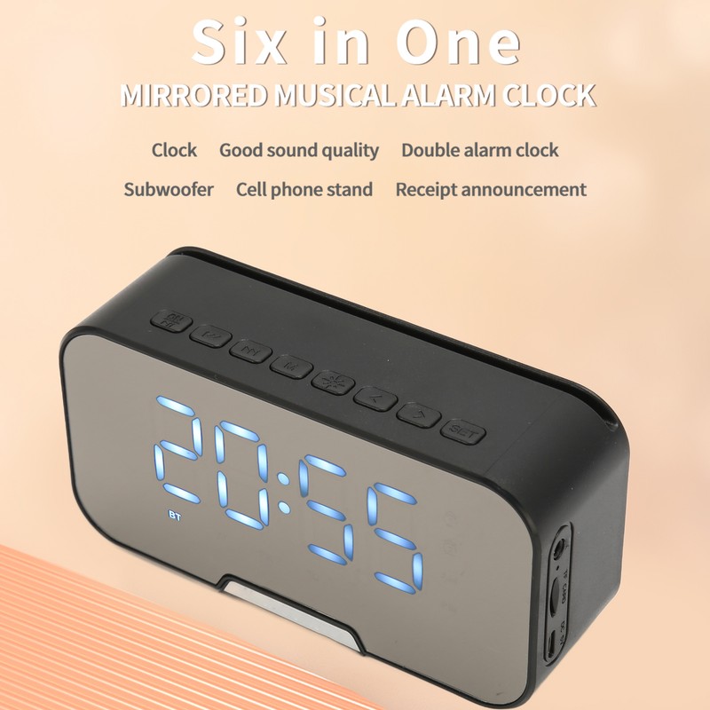 Bluetooth Speaker with Digital Alarm Clock Temperature Display Voice Announcement