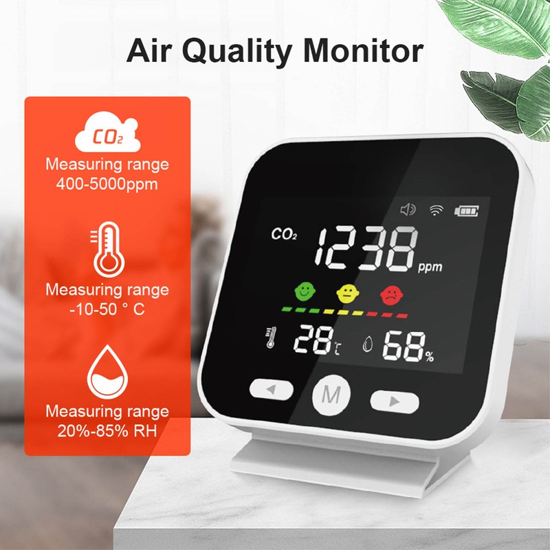 White Smart Air Quality Monitor LCD Screen WIFI CO2 Temperature