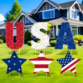 Seeloowy 6pcs 4th of July Decorations Independence Day Decorations Outdoor Outdoor Memorial Day Yard Signs Patriotic Party Yard Sign with Stakes Stars and Letter for 250 Anniversary Decor
