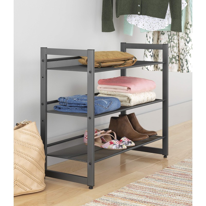 Whitmor Steel Mesh 3-Tier Shoe Rack Gunmetal