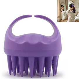 Silicone Scalp Scrubber Shampoo Brush - Ergonomic Massager for Hair Growth & Dandruff Removal, Soft Bristle Scalp Exfoliator for All Hair Types（Purple）