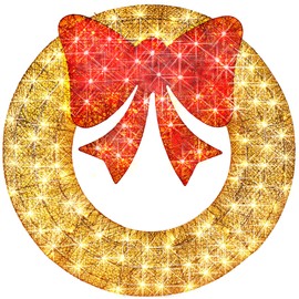 Best Choice Products 36in Pre-Lit Outdoor Christmas Wreath Decoration, LED Metal Holiday Decor for Home Exterior, Garden w/ 120 Lights, Bow - Green/Red