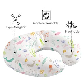 Little Grape Land Nursing Pillow Cover, 2 Pack Breast Feeding Pillow Cover Fit Standard Nursing Pillows, Soft Removable Covers Slipcovers for Breastfeeding Pillows for Baby Boy and Girls(Sea)