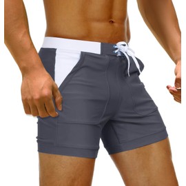 MAGCOMSEN Surfing Shorts for Men with Pockets Beach Shorts Quick Dry Board Shorts for Men Mesh Lining Mens Swim Boxer Briefs Swimshorts Grey