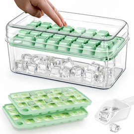 Aisle 3 Essentials 60 Piece Mini Ice Cube Trays with Lid & Bin, Spill-Resistant Ice Cube Mold, One-Press Release, Great for Popsicles, Cocktail Ice Cubes, Lemonade, BPA-Free Materials (2-Tier)
