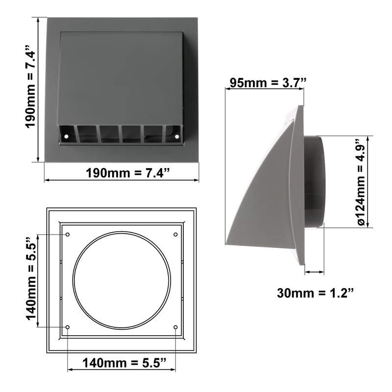 Ø 125mm / 5'' Cowled Duct Cover with Gravity Flap