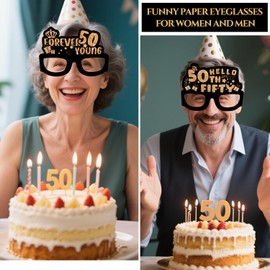 Atoden Birthday Glasses Paper Eyeglasses 50th Funny Sunglasses 24Pcs Happy Birthday Decorations for Women Men Party Supplies Table Decor Photo Props Gifts (Black Gold)