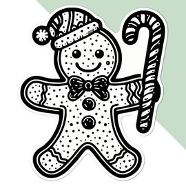 Large 210mm 'Gingerbread Man with Candy Cane' Permanent Sticker Decal for Cars/Windows/Bins/Walls etc (DW00123322)