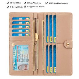 AIRMORS Wallet Women Leather Credit Card Holder with RFID Blocking Large Capacity Slim zipper Wallets for Men Minimalist Coin Purse long clutch wallet (Flowers)