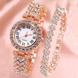 BESTKANG Women Diamond Watchs Luxury Fashion Ladies Bangle Bracelet Set Wrist Watch Female Dress Watch (Silver) (Rose Gold)