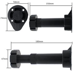 EAI Kitchen Unit Cabinet Legs | Adjustable Height 150mm to 180mm | Black Plastic | Includes Plinth Clips – 16 Pack