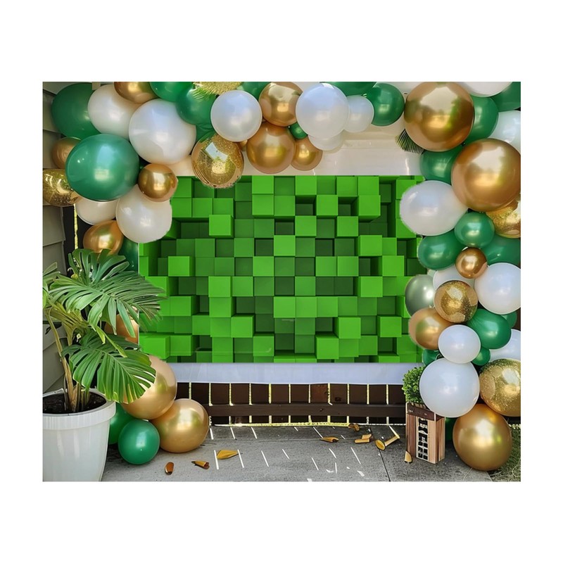 ZZBYSM 7X5FT Cube Pattern Photo Backdrop Green Square Party Photography