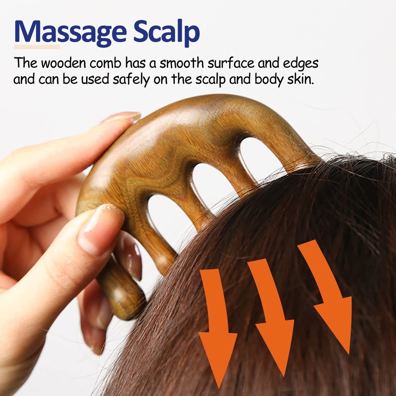 Wooden Massage Comb with Wide Tooth, Scalp Massager Round Tooth