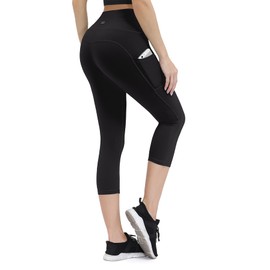 ALONG FIT Capri Leggings with Pockets for Women, Capris for Women, Yoga Pants, 3/4 Leggings for Women High Waist (Black,X-Small)