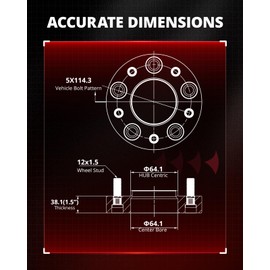 EVIL ENERGY 5x4.5 Wheel Spacers 1.5 inch Compatible with Honda Acura, 5x114.3 mm Hubcentric with Lip 5 Lugs 64.1 mm Hub Bore M12x1.5 Studs Wheel Spacer Black